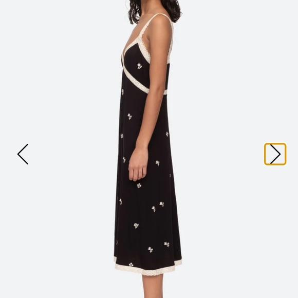 Sea New York Black Rubina Embroidery Pajama Slip Dress - Small - Picture 3 of 10